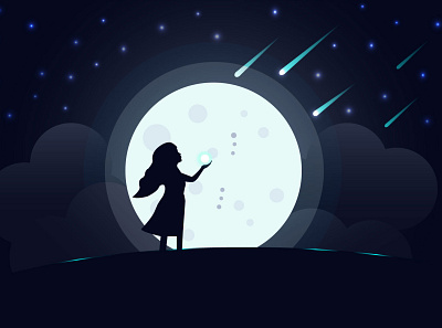 Girl catching the falling star design graphic design illustration sketch vector