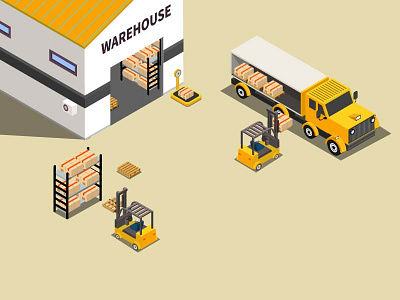 isometric ware house illustrations