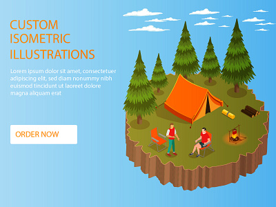 ISOMETRIC CAMPING ILLUSTRATION 3d camping design forest graphic design illustration isometric ui ux vector