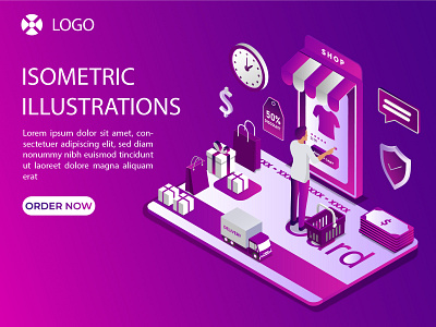 isometric online shopping illustrations