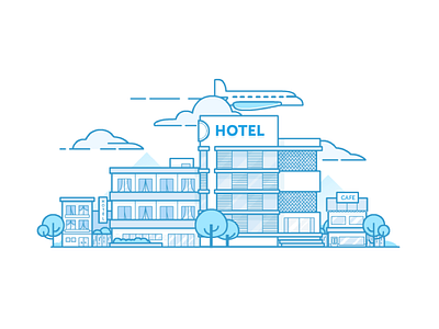 Hotel & Flight illustration line art travel vector