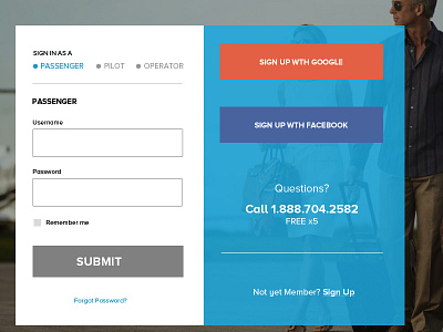 Sign In Screen for Airline Webapp log in screens sign in