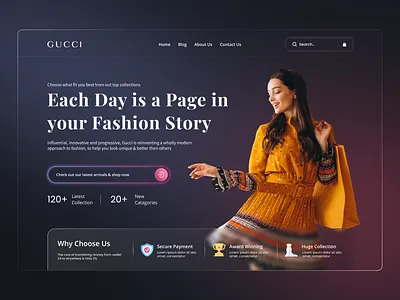 Clothing Store Web UI for Gucci branding clothing brand clothing company ecommerce fashion gucci home page landing page mobile mockup online shop product design shopping style typography ui ux web design website women fashion