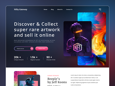 NFT Marketplace Landing Page bitcoin crypto crypto art cryptoart ethereum gallery home page illustration landing page minimal nft nftart product design rarible token typography ui ux web design