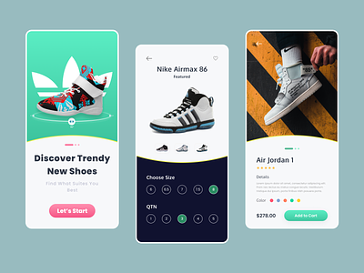 Shoes App Design Concept adidas app design ecommerce fashion footwear illustration ios minimal mobile nike air max nike shoes online store product design reebook shoe app sneakers ui ux