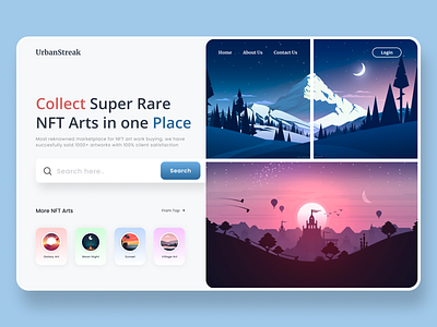 NFT Art Collection Landing Page Concept auction bitcoin cryptoart ethereum home page illustration landing page minimal nft nftart product design rarible startup token trading typography ui ux web design