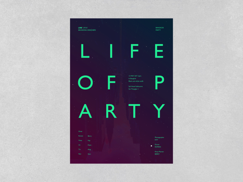 Poster ::: Life of party animation art design designer gif gradient graphc graphic design illustration line party poster poster art typogaphy