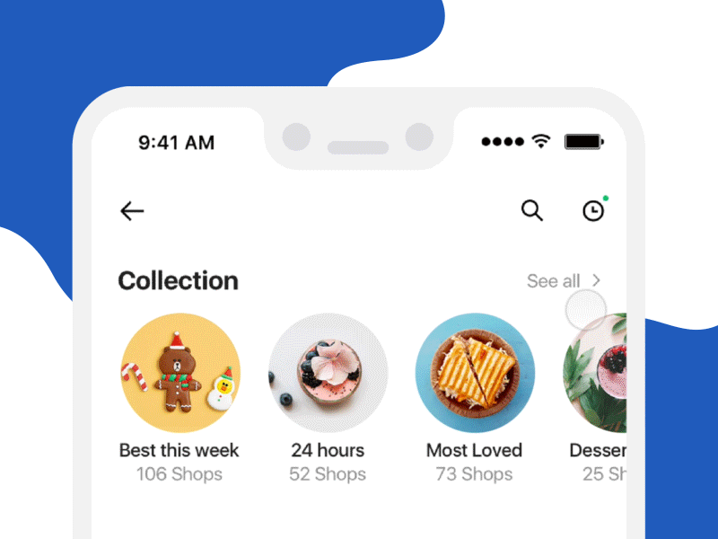 Food collection list after effects animation app art clean delivery app design flat food gif graphic design illustration minimal mobile ui ux