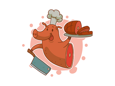 Cooking Is Funny Piggy cook food fun illustration knife pig pork