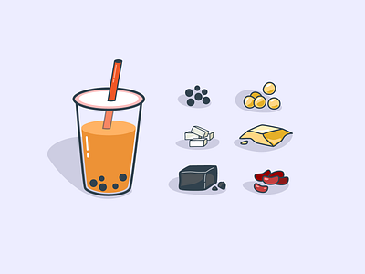 Bubble Tea boba boba tea bubble tea coconut jelly design egg pudding flat grass jelly illustration red bean tapioca