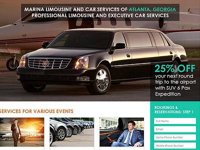 Marina Limousine Website flat home page travels ui ux web design