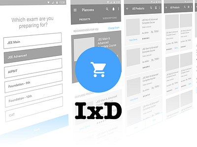Interaction design of an eCommerce app clean ecommerce flat interaction design material design simple ux wireframe