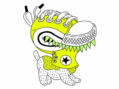 Converse rubber tracks animation character converse dog gif green illustration kicks shoes star