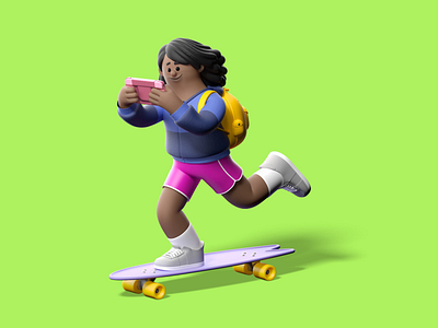 Skater Girl 3d 3d character backpack c4d character cinema4d cultura illustration nintendo skateboard skater skater girl