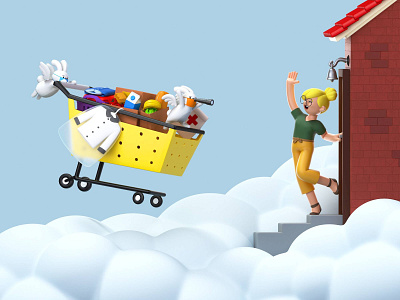 Celebrate The Done! 3d 3d characters bunnies c4d character cinema4d clouds design illustration shopping taskrabbit