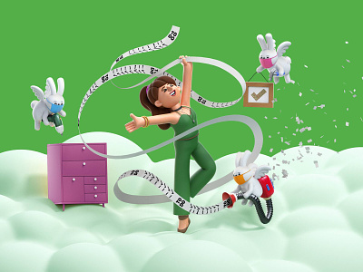 Celebrate The Done! 3d 3d characters bunnies c4d character check list cinema4d illustration lists shopping taskrabbit