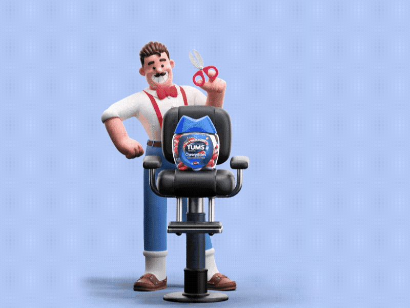 Tums - Barber Spin 3d animation c4d cgi character cinema4d design fun gif graphic design illustration ui