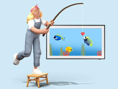 Samsung week - Fishing 3d c4d cgi character cinema4d design graphic design illustration ui