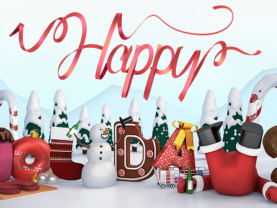 Happy Holidays 3d cgi christmas cinema4d drink eat happy meat santa typography