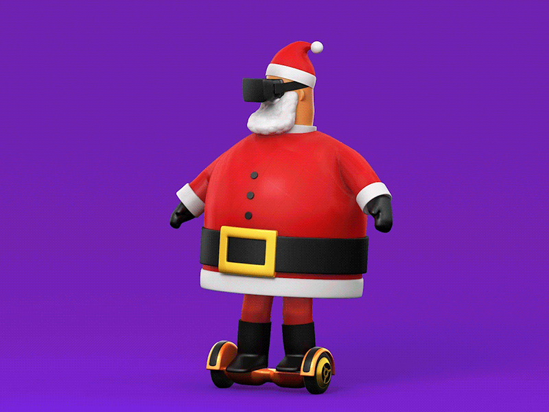 Santa testing gadgets 3d animation c4d cgi christmas cinema4d gadgets gif hoverboard motion santa