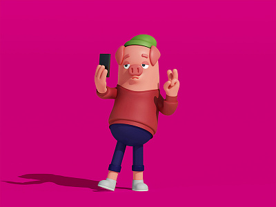 3 Teenage Pigs 3d bacon c4d character cinema4d food fun illustration pig poser selfie