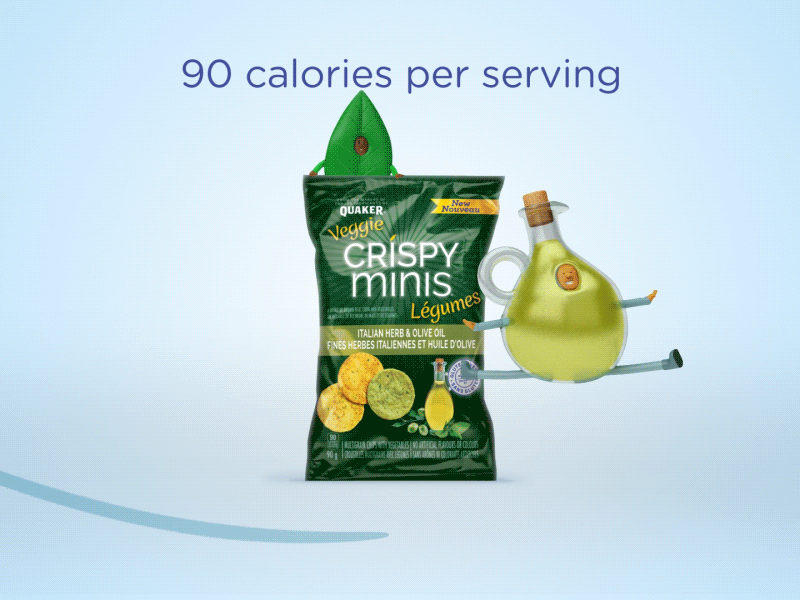 Crispy Minis - Olive Oil & Herb 3d animation cgi character chips gif herb illustration olive oil