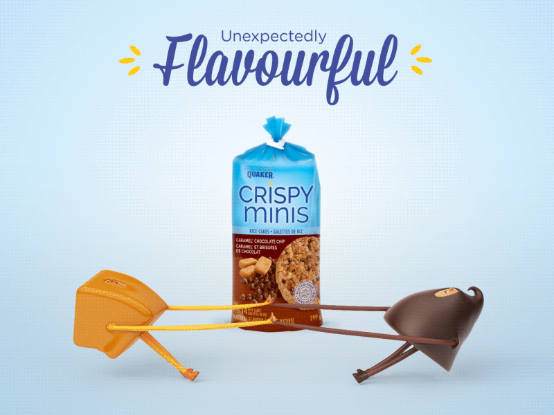 Crispy Minis - Chocolate & Caramel 3d animation caramel cgi character chips chocolate gif illustration