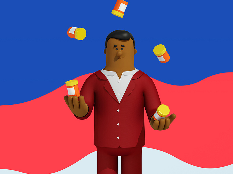Juggling prescriptions c4d cinema4d guy man suit prescription juggle medical 3d. character