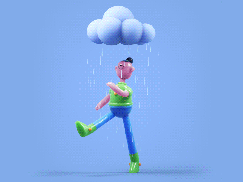 Loving the Rain 3d c4d character cinema4d design fun happy rain walk walkcycle weather