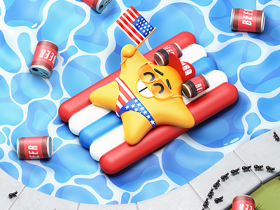 Independence Day 3d 4thofjuly animation beer c4d cgi character chilling cinema4d drink fun gif illustration independence day pool