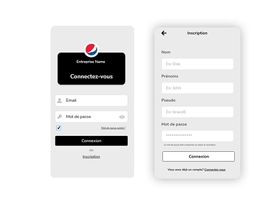Login and Register example mobile ui ux