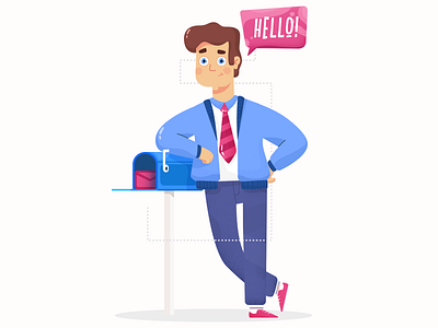 Hey Dribbble 2d character debut illustration