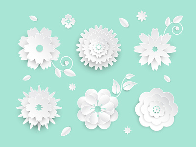 White paper cut flowers design flower illustration origami paper cut style vector