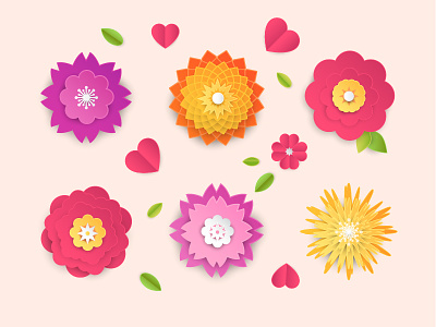 Paper cut colorful flowers blossom design flat design flower illustration paper cut spring style vector