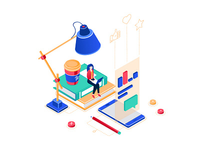 Freelance worker - isometric illustration business character design flat design freelance illustration isometric style