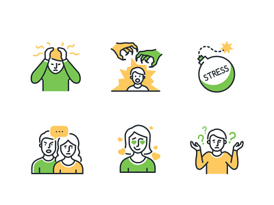 Stress icons collection design icons line psychology stress style vector