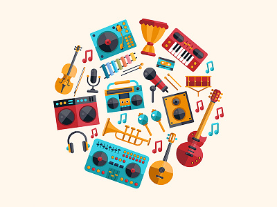 Music collection design flat design icon illustration music musical instruments style vector