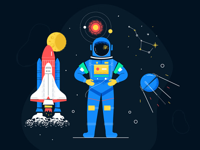 Space exploration banner astronaut character cosmic design exploration flat design illustration shuttle space spaceship style vector