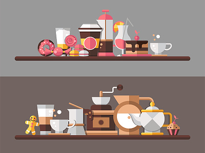 Coffee and bakery collection bakery banner cake cappuccino chocolate coffee collection croissant design flat design ice cream icon illustration store style vector