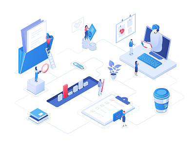 Business isometric illustrations business character composition design illustration isometric illustration isometry style vector