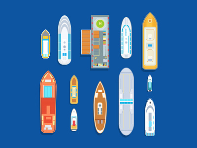 Coast & vacation elements - top view boat coast design element flat design illustration ship style tour travel vacation vector