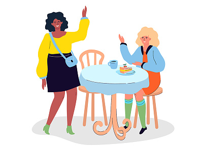 Friends in the cafe - flat illustration