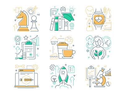 Compound line icons business collection composition design education icon line style vector