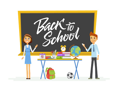 School Cartoon Illustrations cartoon character class composition design education flat design illustration lesson school student style vector