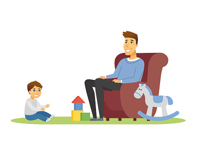 Father and son illustrations activity character child design family father flat design game illustration play son style vector