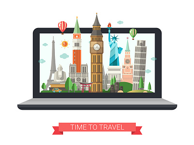 Travel illustrations On Screens composition design famous flat design illustration landmark style tourism travel vector world