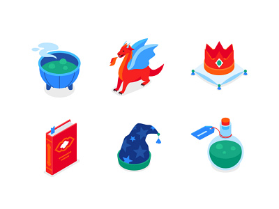 Fantasy isometric icons set