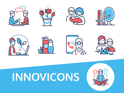Large innovicons collection beauty collection design icon line medicine sport style vector