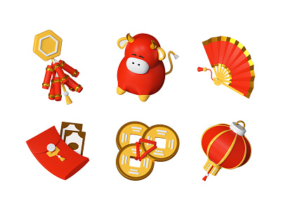 Chinese New Year 3d icons 3d icons celebration chinese new year dragon feng shui holiday icons red lantern symbol tradition