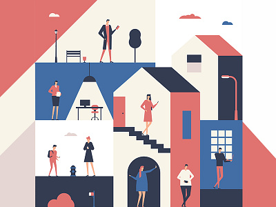 Scenes with flat design style characters